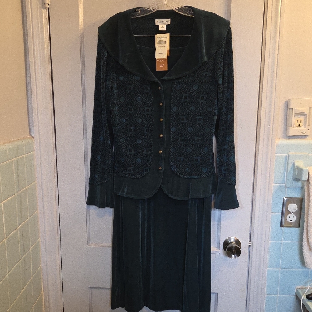 Coldwater Creek Teal Travel Knit Skirt Set M